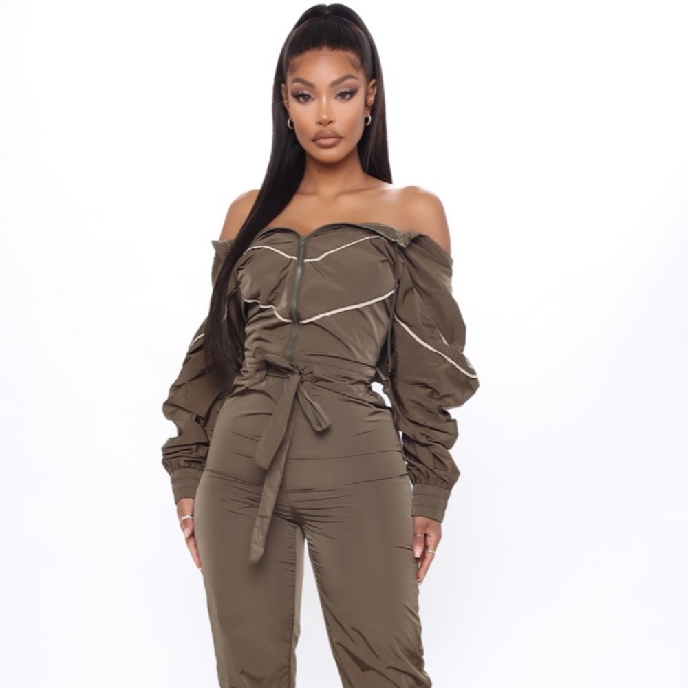 NWT Fashion Nova Cardio Sweat Jumpsuit - Olive
